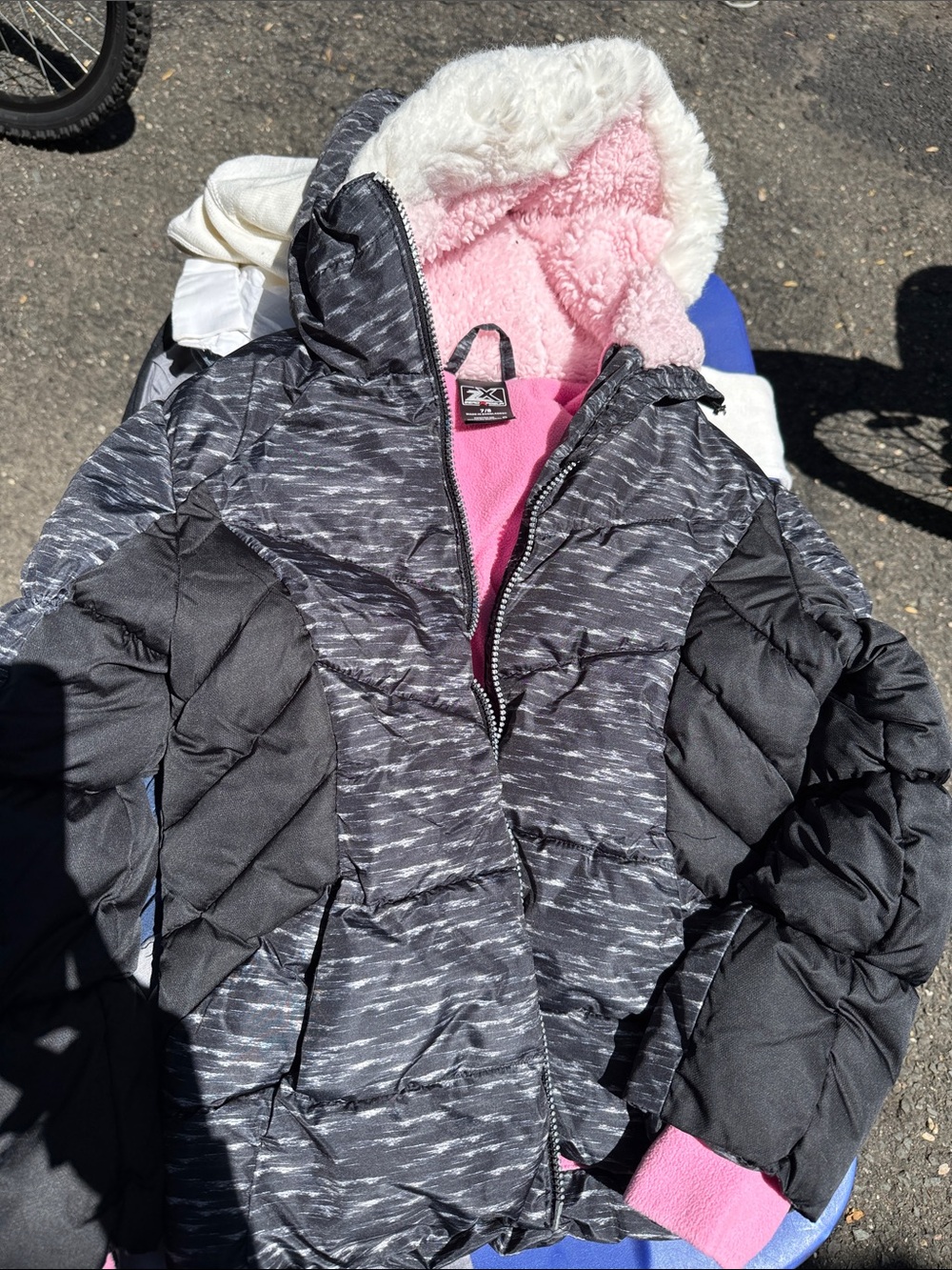 ZeroXposur Girls' Hooded Puffer Jacket in Black, Gray & Pink